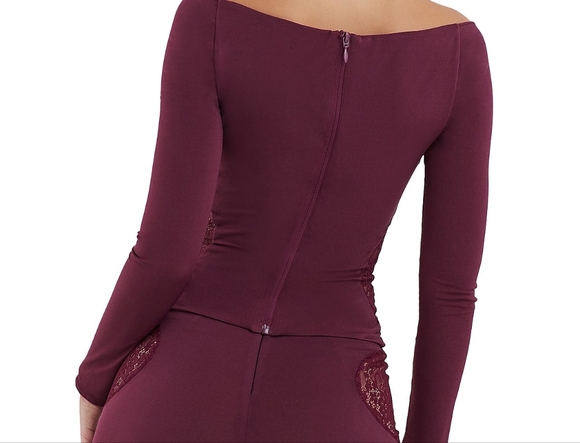Elegant Burgundy Lace Women Top - Picture 4 of 6